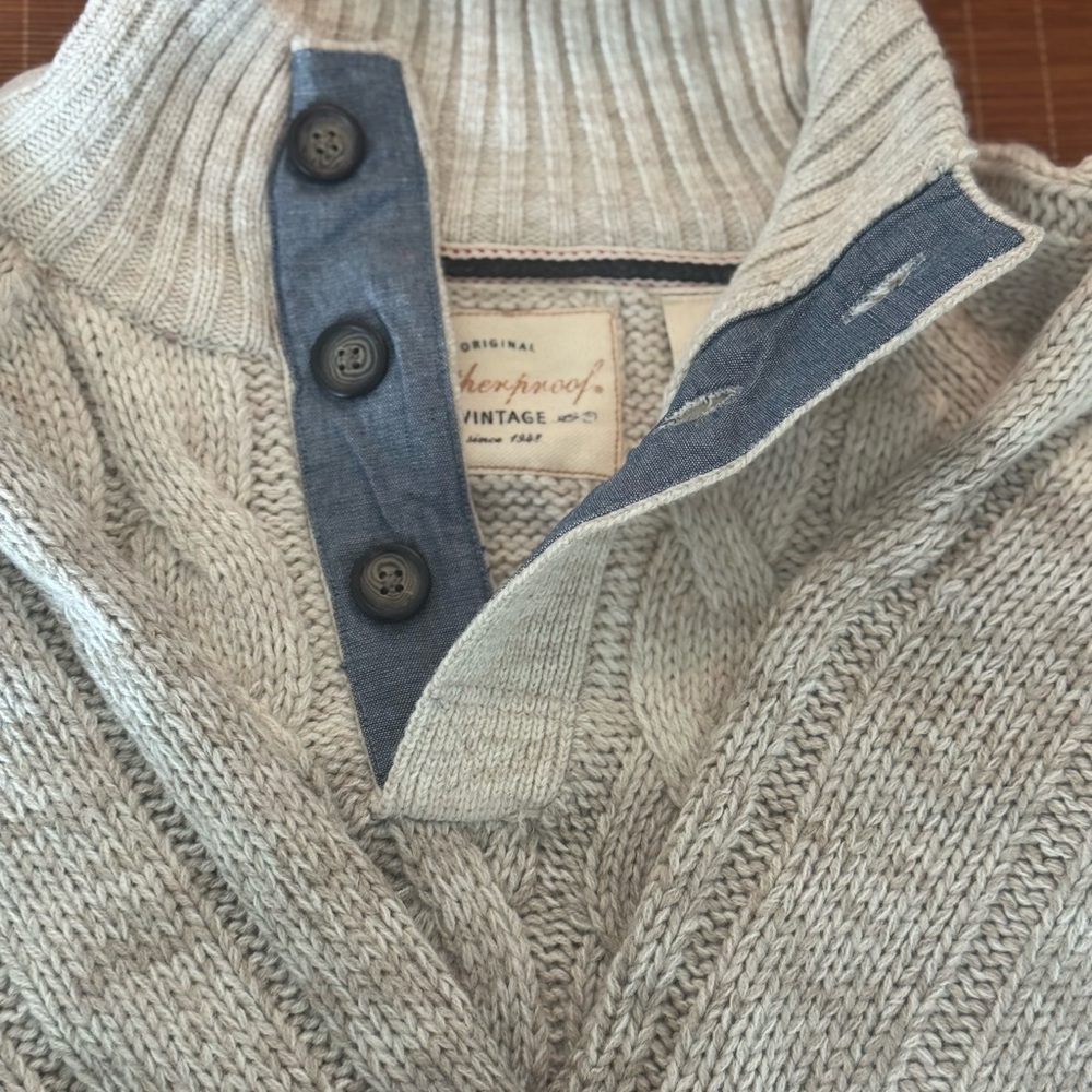 J. Crew Gray and Blue Zip Up Sweater with Ribbed Mock Neck